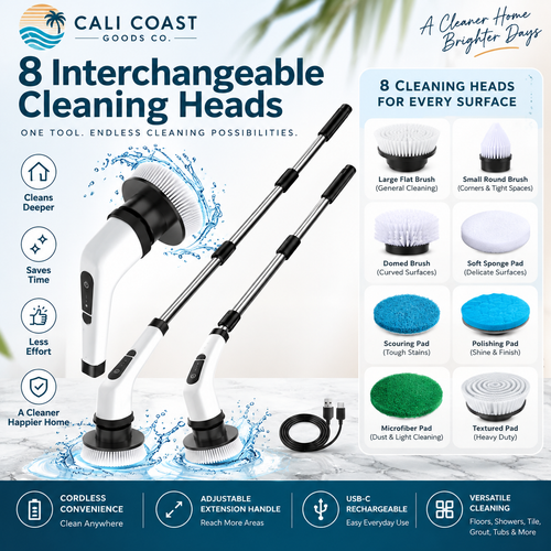 Cordless Electric Spin Scrubber | 8-Head Cleaning Kit