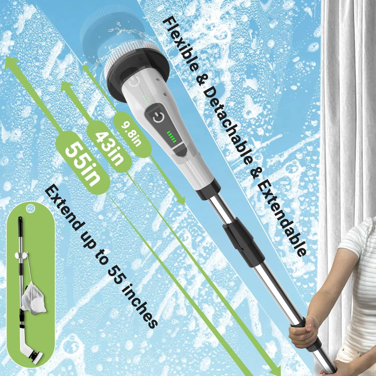 Cordless Electric Spin Scrubber | 8-Head Cleaning Kit